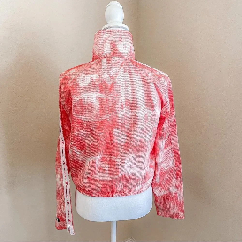 Champion Orange/Pink/White Zipper Tape Coach Cropped Jacket; SZ S; EUC